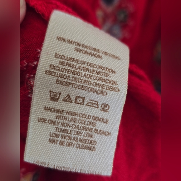 Free People Arianna Embroidered Tunic Red Boho Peasant Top Button Front Size L - Picture 8 of 14